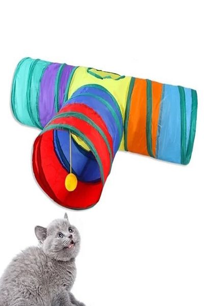 TİNEKE T Cat Tunnel Folding Rainbow Long Straight Cat Dog Play Tunnel Pet Play Tunnel