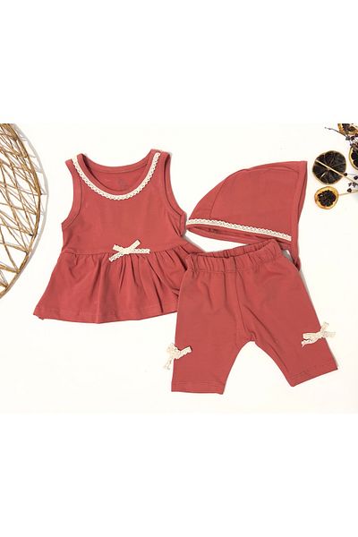 Wogi Bebi̇too Baby Girl Hat Top and Bottom Set