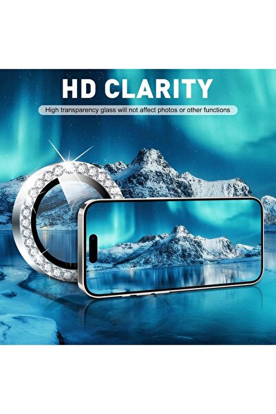 Fibaks Apple iPhone 11 - 12 - 12 Mini Taşlı Parlak Kamera Lens Koruyucu Cam ve Çerçeve Kamera Koruma Lensi