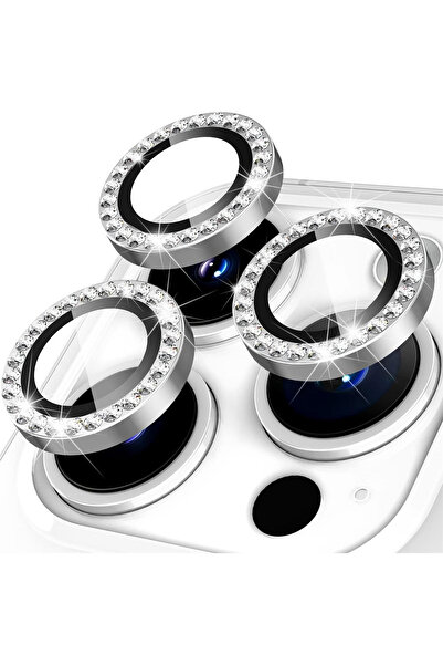 Fibaks iPhone 15 Pro/Pro Max ve 16 Pro/Pro Max Kamera Koruma Parlak Renkli Taşlı Lens Koruyucu Cam Koruma