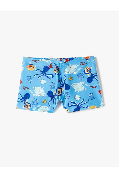 Koton Pantaloni scurți de mare cu imprimeu Octopus și cravată în talie