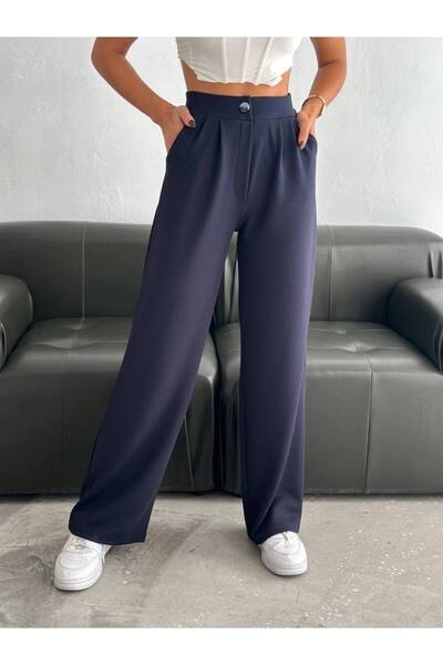 sportiness Wide Leg Buttoned Palazzo Pants with Elastic Waist