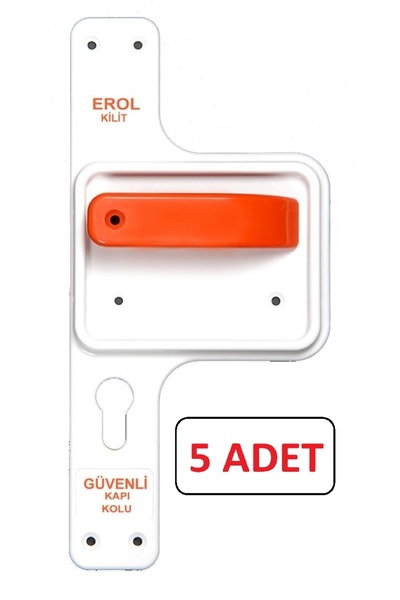 Erol Güvenli Ve Kırılmaz Bariyerli Okul Kapı Kolu Beyaz Ayna-Turuncu Kol 5 Takım