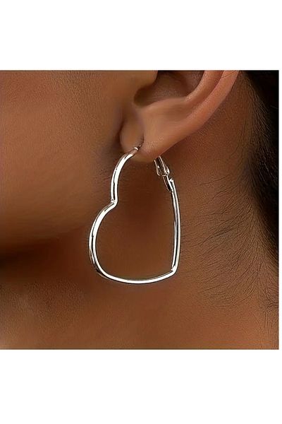 mos&more Silver Earrings Thin Hoop Big Heart Earrings