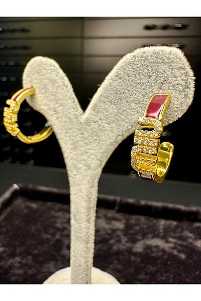 Amber Claret Red Stone Ring Steel Earring