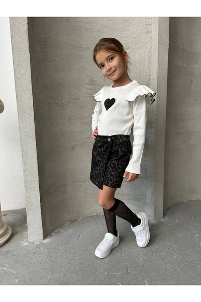 ARBİ kids Girl's Leopard Shorts Skirt Double Girl Stylish Suit Eid