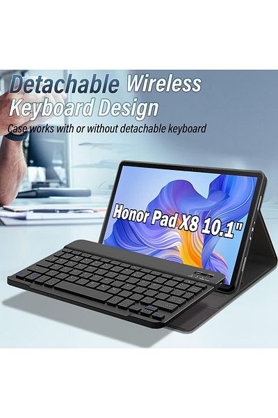 m.tk moveteck Honor Pad X8 / X8 Lite 10.1 Compatible Bluetooth Enabled Stand Pen Compartment Keyboard Case Magnetic
