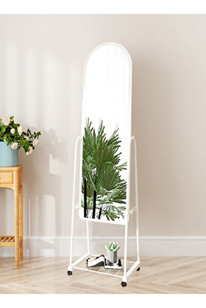 VALUE Simple and elegant mirror with a sturdy iron stand - white - 30 cm wide x 158 cm high