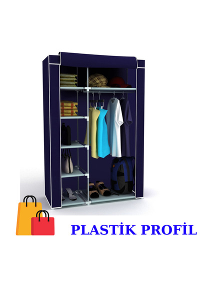 PorBig Bez Dolap Plastik İskelet Fermuarlı Yeni Portatif Gardırop LACİVERT