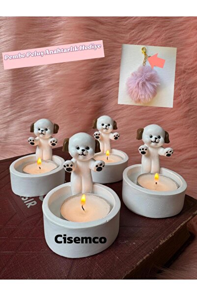 Çisem Üşüyen Köpek Dekoratif Tealight Mumluk Peluş Anahtarlık Hediyedir