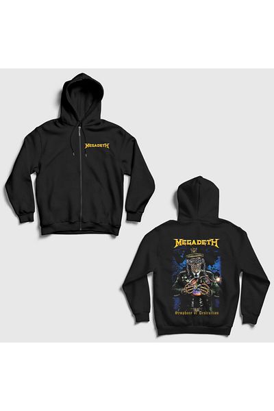 Presmono Унисекс черен суитшърт с качулка и цип с принт на гърба Symphony Of Destruction Megadeth 517961tt