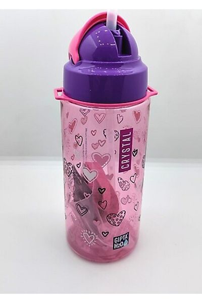 Gıpta Crystal Tritan Patterned Water Bottle with Straw 500 Cc Pink