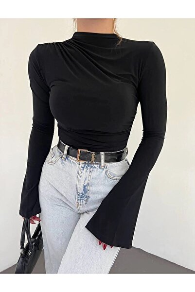 IŞILDA FASHION Μαζευμένη ισπανική μπλούζα με μανίκια