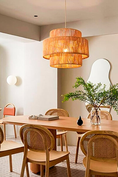 NYLife Katlı Rafya Avize Rustik Tasarım Bohem