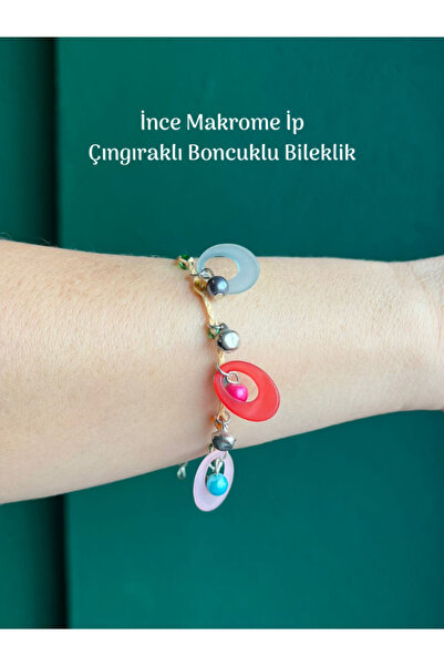 Tuana Trend İnce Makrome İp Boncuklu Bileklik Sallantılı Çıngıraklı Her Ölçüy...