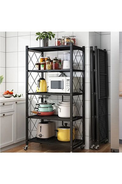 Taimi 5-tier Heavy Duty Moveable & Foldable Storage Shelves Black - 163l X 40h X 72w