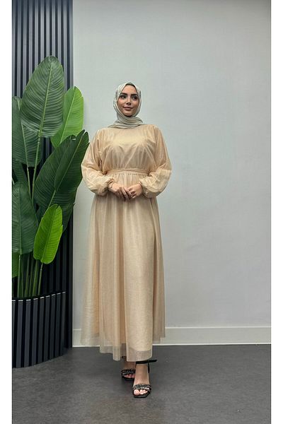 modadeywearst Βραδινό φόρεμα Hijab με ασημί ζώνη στη μέση