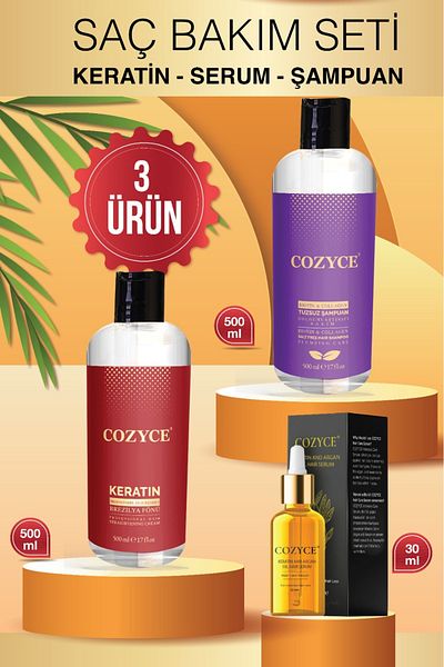 Cozyce Brazilian Fona Keratin and Argan Hair Serum 500ml 30ml Biotin & Collagen Salt-Free Shampoo 500ml