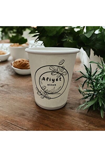 SBS Afiyet olsun desenli yazılı Tek kullanımlık 7 Oz 50 Adet Karton Bardak