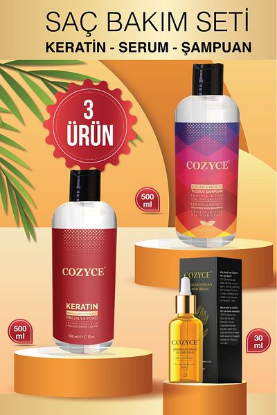 Cozyce Keratin and Argan Hair Serum and Shampoo 500ml & 30ml