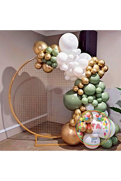 Ata Parti Dünyası *Chrome Gold*Winter Green White - 60's Birthday Balloon Chain Party Set