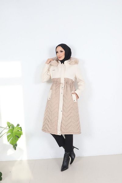 Dabenti women style Women's Quilted Hooded Cashew Coat