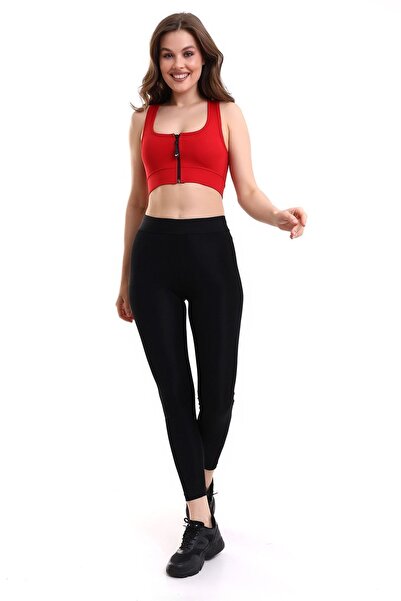 EMFURE Kırmızı Pedli Fermuarlı Spor Büstiyer - Sports Bra / Crop Destekli Spor Sütyeni