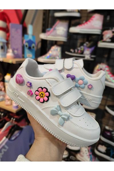 MECH BUTİK Pantofi sport pentru fete cu decor alb cu velcro