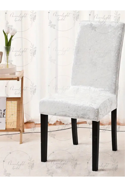 Gibella Beyaz, Kırık Beyaz Kadife Sandalye Kılıfı 1 Adet