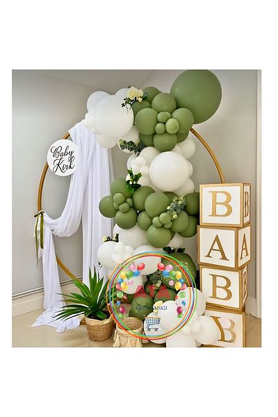 Ata Parti Dünyası Birthday Concept - 100 Pieces White Eucalyptus Balloon Chain Party Set
