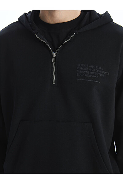 LC Waikiki Black Long Sleeve Printed Men's Thick Hoodie