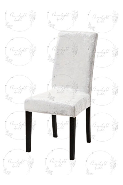 Gibella Beyaz, Kırık Beyaz Kadife Sandalye Kılıfı 1 Adet