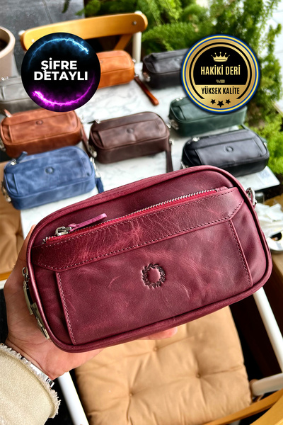 CüzCan Costinel Antik Bordo Hakiki Dana Derisi Şifreli El Çantası
