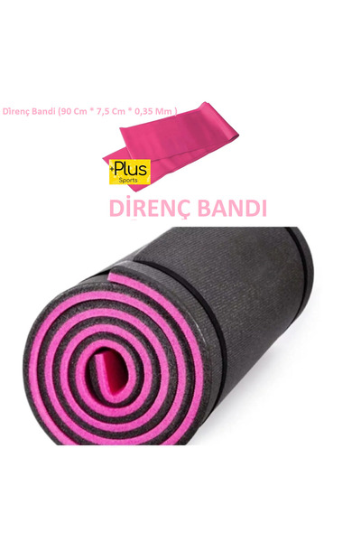 PLUSSPORT PİLATES YOGA MATI 10 MM VE MAVİ DİRENÇ BANDI (90 Cm * 7,5 Cm * 0,35...