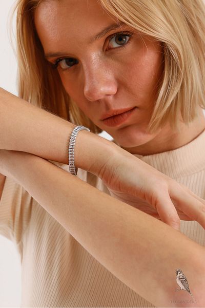 Swaroski Crystal & Zirconia Luxury Moments Silver Color Thin Rectangular Waterway Iconic 15cm 4mm Bracelet