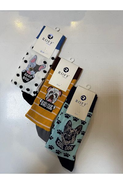 Roff 13212 Men's 3-Piece Dog Figured Cotton Socks