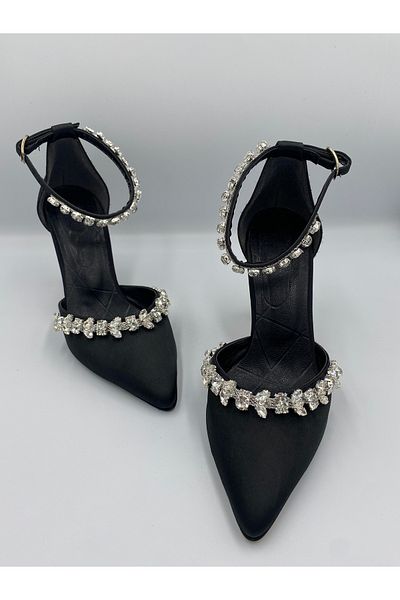 Ömer Ediz Shoes Pantofi de damă cu toc de 9 cm cu detaliu din piatră de cristal satinat ALLYS
