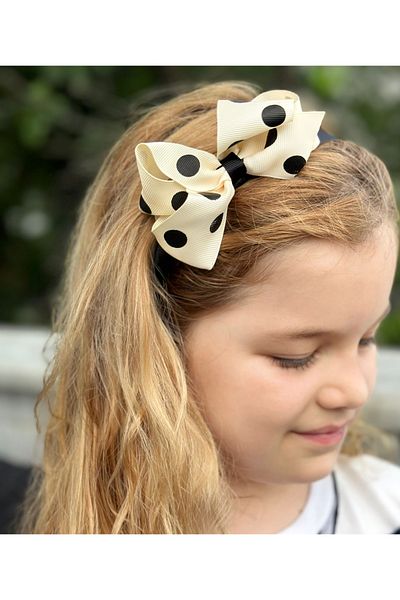QUEEN AKSESUAR Special Design Luxury Polka Dot Bow Ribbon Children's Crown Candy Black Cream Crown