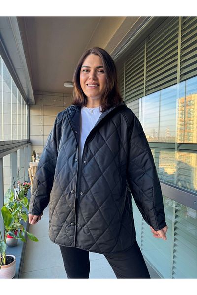 Elif Özbey Butik Palton supradimensionat matlasat cu glugă neagră
