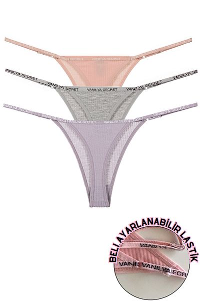 Vanilya Secret Βαμβακερά γυναικεία στρινγκ εσώρουχα με ρυθμιζόμενη μέση 3 Συσκευασία