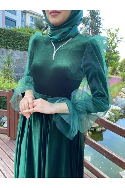 Zümrüt Yeşili Kadife Fiona Elbise