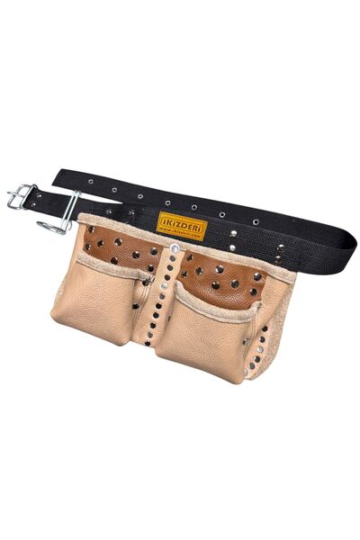 İKİZ DERİ ÜRÜNLERİ 4 BÖLMELİ HAKİKİ DERİ ÇİVİ ÖNLÜĞÜ BEJ-KAHVE