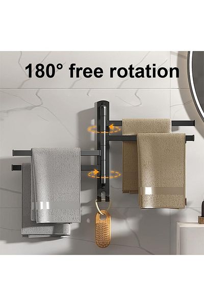 Taimi Swivel Towel bar 4 Arms Wall Mounted Towel Rack Stainless Steel Towel Hanger 180° Rotation