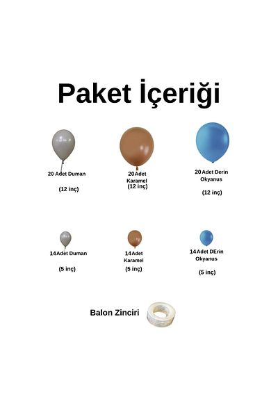 Ata Parti Dünyası Birthday Concept - Deep Ocean, Caramel, Smoke 100 Balloon Chain Set