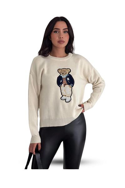 EyShan Teddy Bear Ursuleț de pluș Tricotaj de mărime standard Pulover crem pentru femei