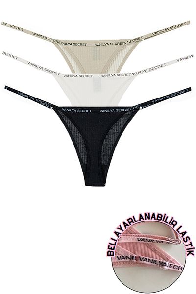 Vanilya Secret Βαμβακερά γυναικεία στρινγκ εσώρουχα με ρυθμιζόμενη μέση 3 Συσκευασία