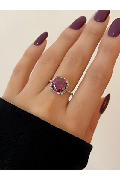 Centello Co Accessories 925 Ayar Gümüş Minder Kesim Bordo Zirkon Taşlı Gümüş ...