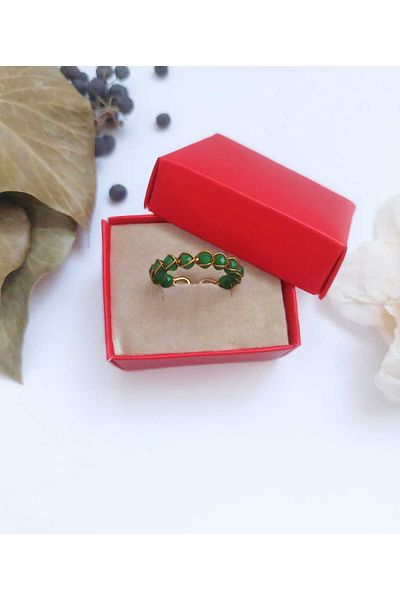 REN AKSESUAR Green Adjustable Wire Knitted Ring - Handmade