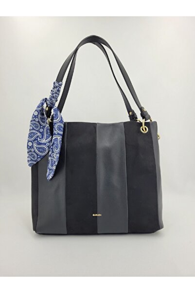 SARACH zebra desenli fularlı yumuşak dokulu büyük boy omuz çantası