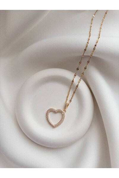 Minne Jewelry-Accessory Kalpli Kolye - Altın Renkli Kalpli Kolye - Çelik Kolye